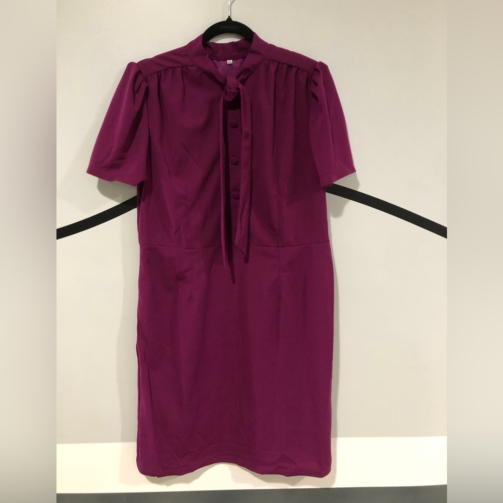 XL Shein Raspberry Maroon Wine bow tie pencil dress retro NWOT